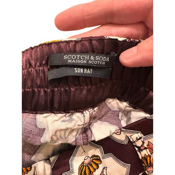 Scotch & Soda Sun Ray Satin Burgundy Floral Print Pleated Straight Leg Pants, S - Picture 3 of 16